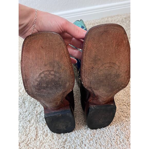 Lucchese Amberlyn Boots Blue Brown Full Quill Ostrich Western Cowgirl size 8 B - Picture 5 of 10